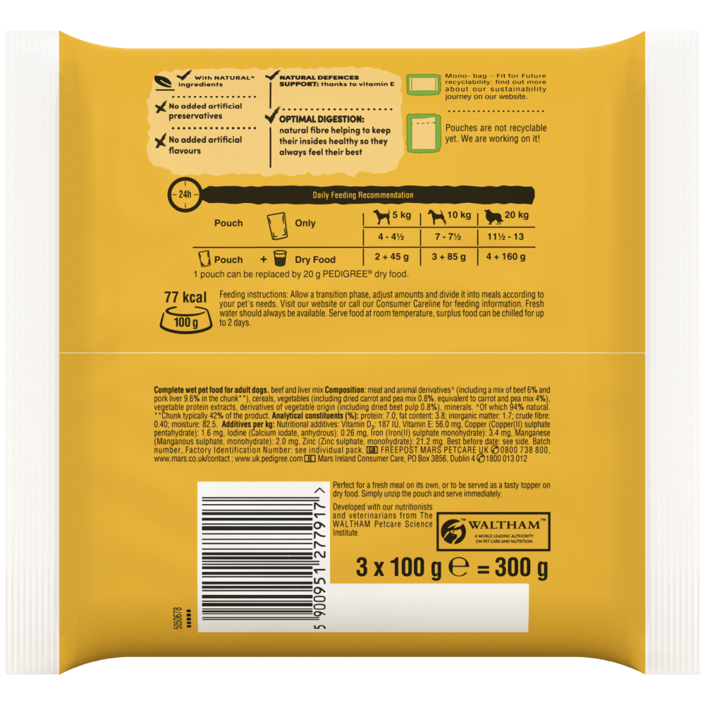 PEDIGREE® Wet Dog Food Pouches with Beef in Gravy 3 x 100g