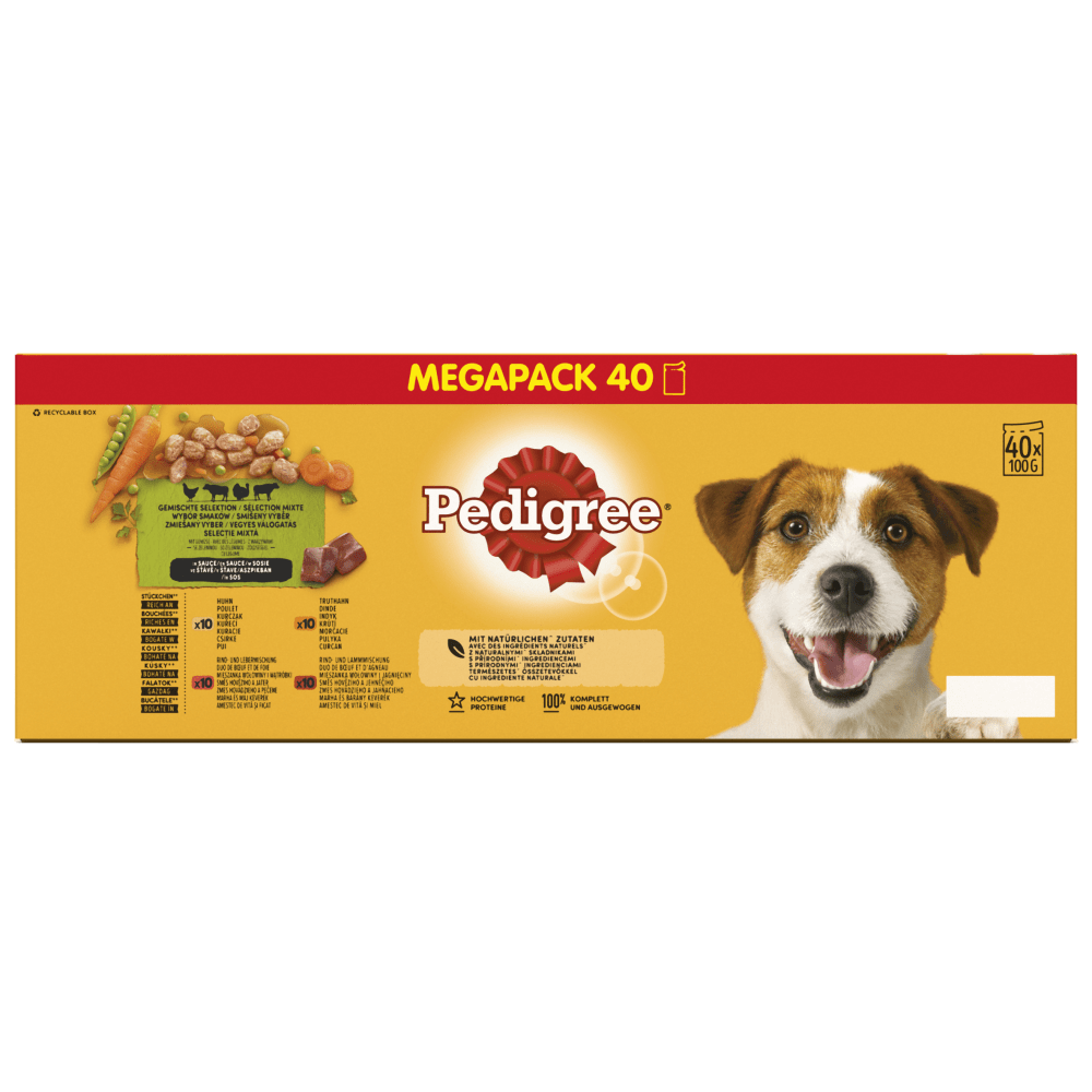 PEDIGREE® Wet Dog Food Pouches Mixed Selection in Gravy Mega Pack 40 x 100g, 80 x 100g