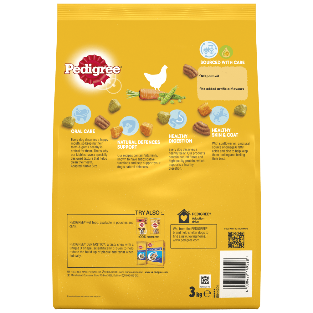 PEDIGREE® Dry Complete Adult Dog Food with Chicken & Vegetables 3kg, 12kg