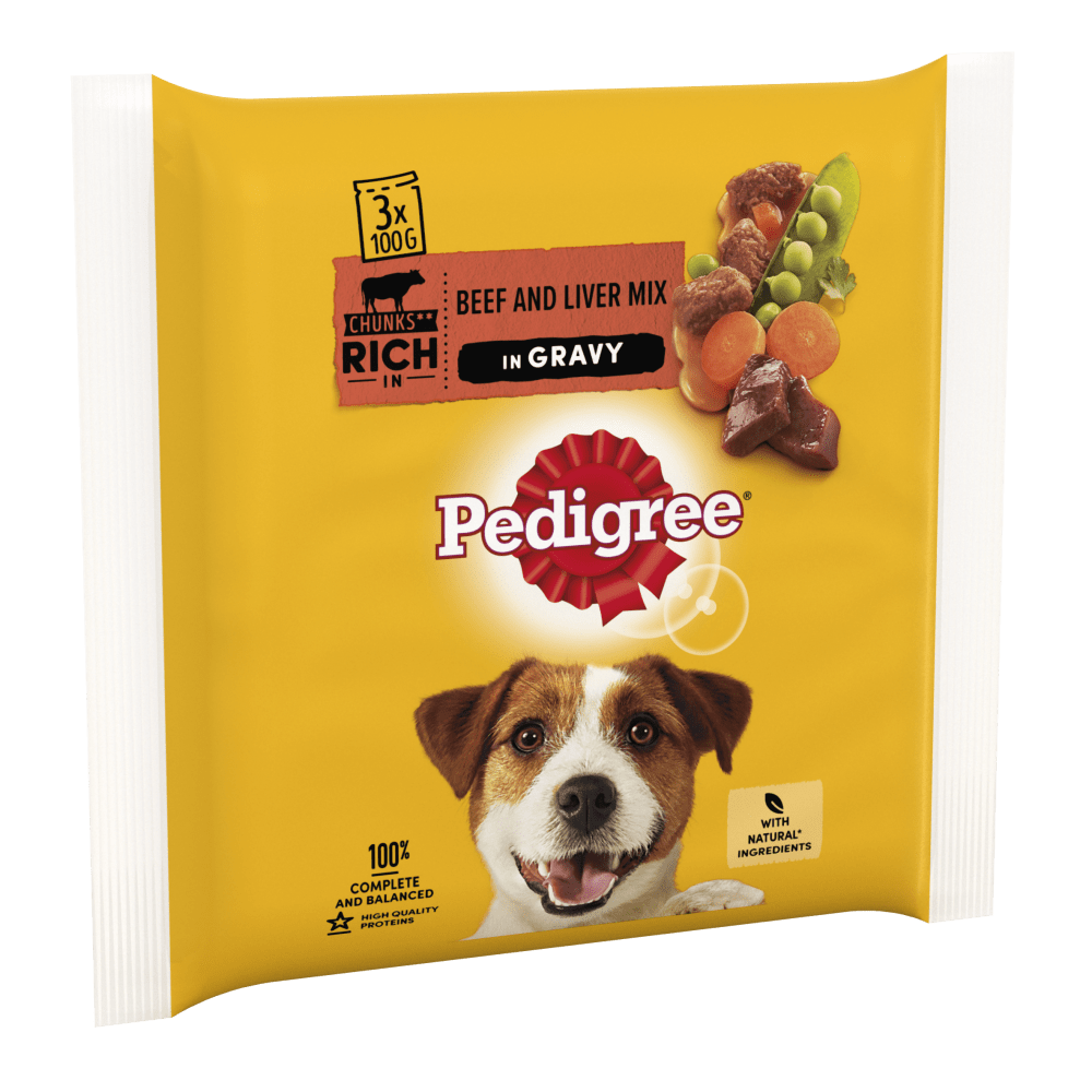 PEDIGREE® Wet Dog Food Pouches with Beef in Gravy 3 x 100g