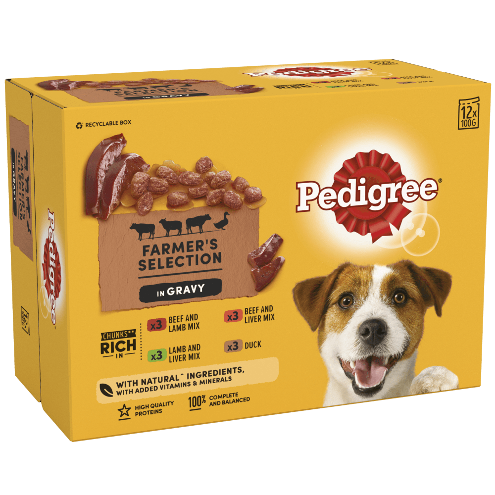 PEDIGREE® Farmer's Selection in Gravy Adult Wet Dog Food Pouches 12 x 100g, 40 x 100g