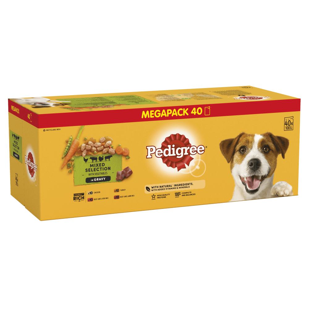 PEDIGREE® Wet Dog Food Pouches Mixed Selection in Gravy Mega Pack 40 x 100g, 80 x 100g