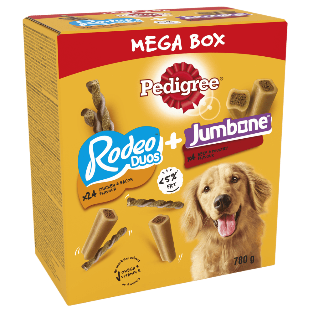 PEDIGREE® RODEO™ Duos & JUMBONE™ Medium Dog Treats Mega Box 28 Chews 780g
