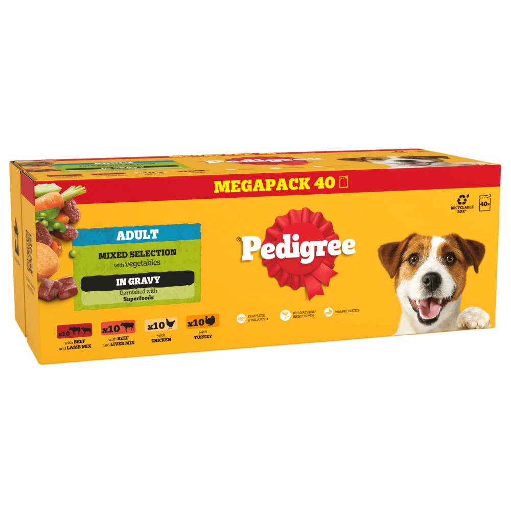 PEDIGREE® Adult Wet Dog Food Mixed in Gravy 40 x 100g Mega Pack Pouch