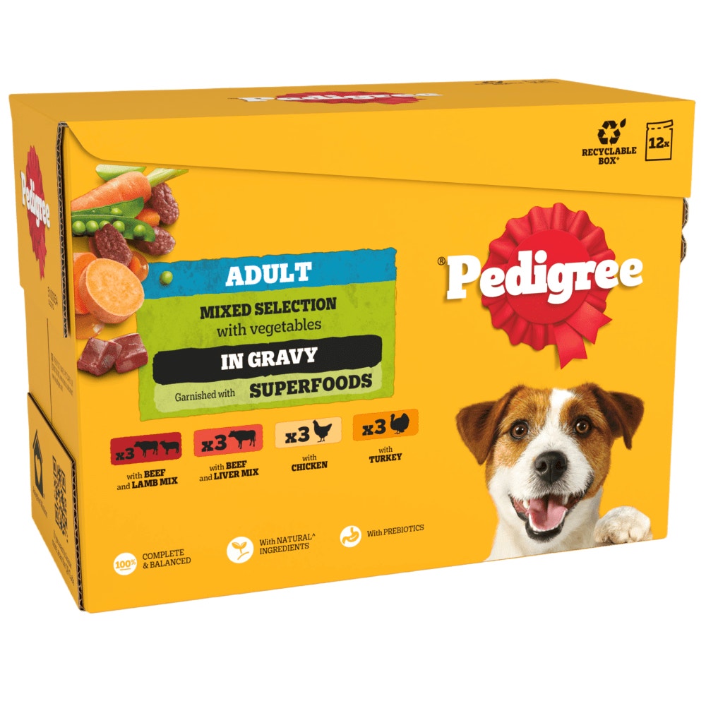 PEDIGREE® Adult Wet Dog Food Mixed Selection in Gravy Pouch 80 x 100g,40 x 100g,12 x 100g