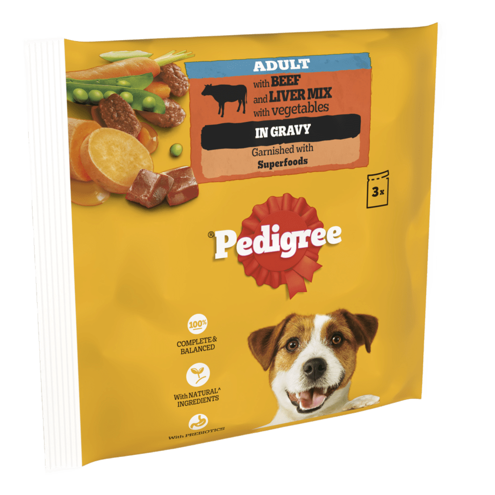 Adult Wet Dog Food with Beef & Liver Mix in Gravy Pouch