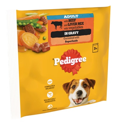 Adult Wet Dog Food with Beef & Liver Mix in Gravy Pouch