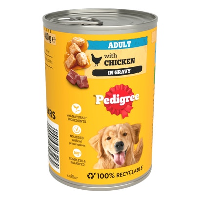 Adult Wet Dog Food Chunks in Gravy with Chicken Can